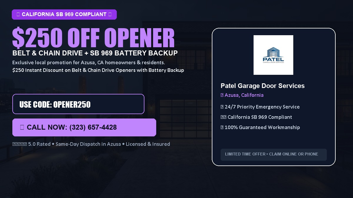 $250 OFF Smart Garage Door Opener Installation (Belt & Chain Drive with California SB 969 Battery Backup) in Azusa, CA