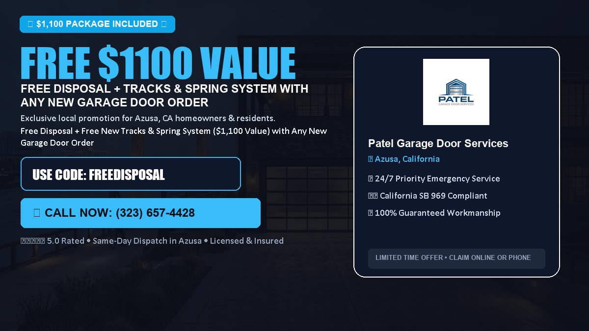 Free Disposal + Free New Tracks & Spring System with Any New Garage Door Order ($1100 Value) in Azusa, CA